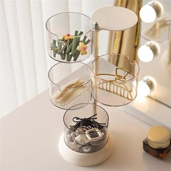 Clear Rotating Jewelry Organizer 4 Layer Acrylic Box for Rings Earrings Necklace - Picture 1 of 7